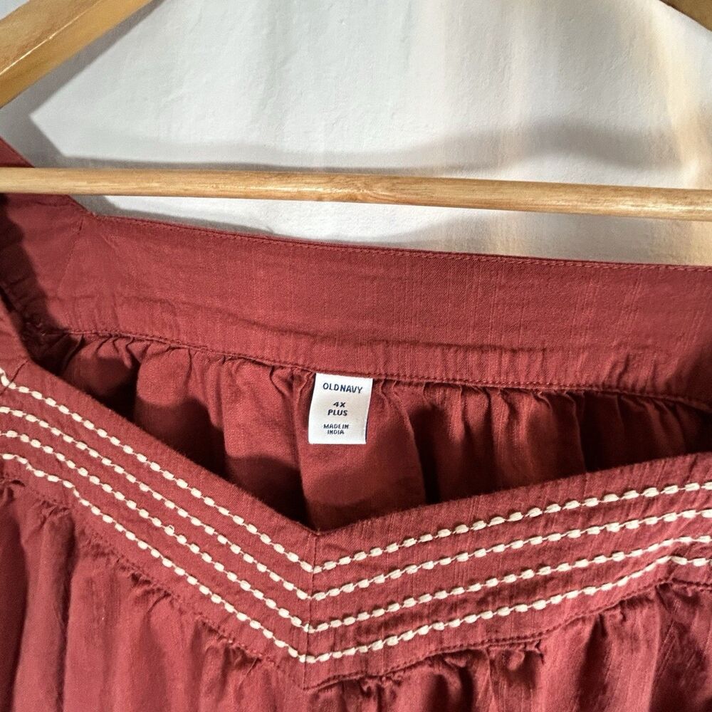 Old Navy Boho Shirt Top Blouse 4X Red Sumac Square Neck Embroidered - Picture 3 of 10